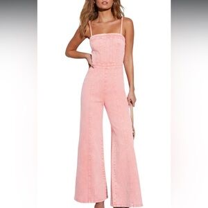Women's Pink Denim Jumpsuit